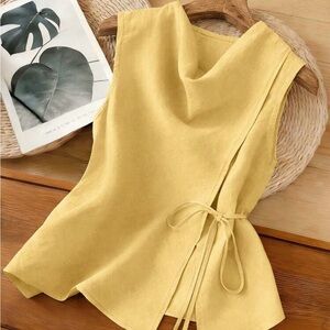 Sleeveless Wrap Tie Top in Light Yellow
